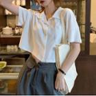 Short-sleeve Open-collar Crop Shirt