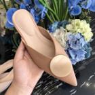 Metal Disc Pointed Genuine Leather Pointed Mules