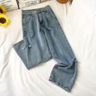 Cropped Distressed Straight Leg Jeans