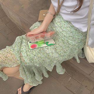 Floral Print Layered Maxi A-line Skirt