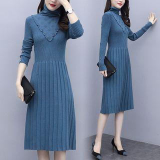 Turtleneck Long-sleeve Knit A-line Dress