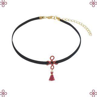 Knot Tassel Pendant Choker Gold & Red & Black - One Size