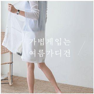 V-neck Slit-side Sheer Cardigan