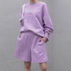 [nefct] Letter-embroidered Sweatshirt Lavender - One Size