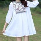 Embroidered 3/4 Sleeve Swing Dress