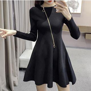Zip Front A-line Knit Dress