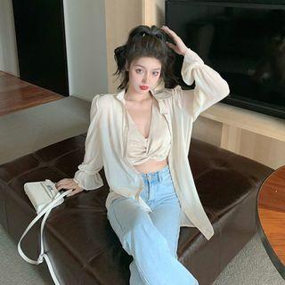 Set: Plain Shirt + Bow Camisole Top