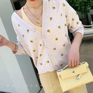 Embroidered Cardigan Beige - One Size