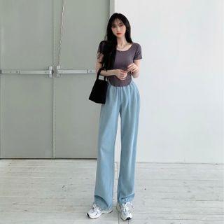 Short-sleeve Top / High-waist Wide-leg Pants