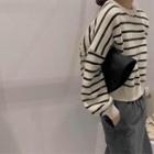 Long-sleeve Striped Button-back Knit Crop Top