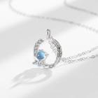 Feather Rhinestone Moonstone Pendant Sterling Silver Necklace 1pc - Silver & Blue - One Size