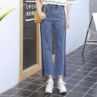 Color Panel High Waist Fray Hem Jeans