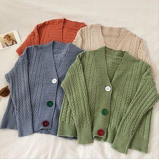Colored Button V-neck Long-sleeve Cardigan