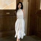 Plain Halter A-line Dress White - One Size