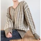 V-neck Gingham Sweater