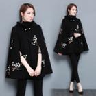 Flower Embroidered Woolen Hooded Poncho