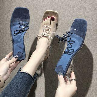 Lace-up Detail Clear Block Heel Sandals