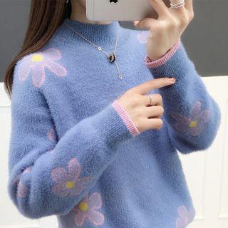 Mock-neck Floral Sweater