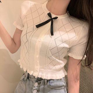 Lettuce Edge Short-sleeve Cropped Knit Top As Shown In Figure - One Size