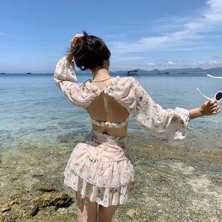 Set: Floral Crop Top + A-line Skirt