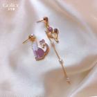 Non-matching Faux Pearl Alloy Cat Dangle Earring 1 Pair - As Shown In Figure - One Size