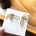 Knot Rhinestone Asymmetrical Earring 1 Pair - S925 Silver - Gold - One Size