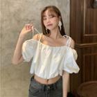 Puff-sleeve Cold Shoulder Crop Top