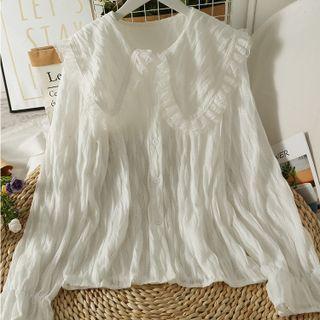 Ruffle-trim Peter Pan-collar Loose Lace Shirt