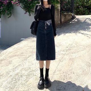 Design Button-up A-line Denim Semi Skirt