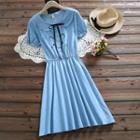 Short-sleeve Denim Embroidered A-line Dress
