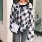 Cut-out Paneled Plaid Shirt