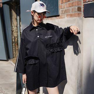 Long-sleeve Lettering Mini Collared Dress