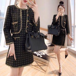 Set: Gingham Jacket + Sleeveless A-line Dress