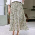 Floral Print Ruched Midi Skirt