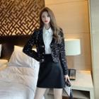 Sequined Blazer / Chained Shirt / Faux Leather A-line Skirt