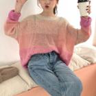 Long Sleeve Color-block Knit Top Pink - One Size