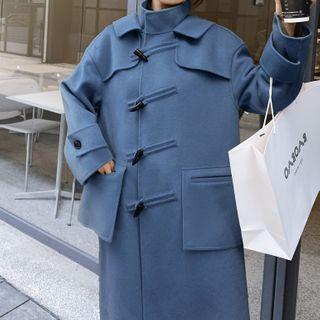 Stand-collar Hooded Toggle Wool Coat