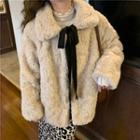 Fluffy Tie-neck Jacket White - One Size