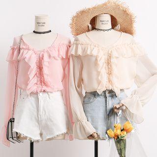 Patchwork Ruffled Chiffon Top