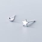Non-matching 925 Sterling Silver Moon & Star Earring S925 Silver - Earring - One Size