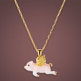 Rhinestone Flying Pig Earring Gold - One Size