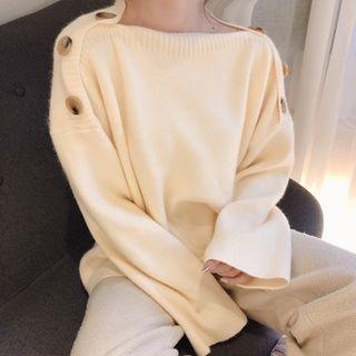 Plain Buttoned Shoulder Sweater