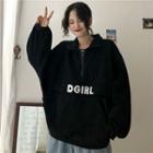 Stand Collar Lettering Embroidered Pullover