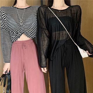 Long-sleeve Tee / Drawstring Wide-leg Pants