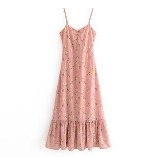 Spaghetti-strap Floral Print Maxi A-line Dress