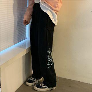Letter Print Straight Cut Drawstring Pants