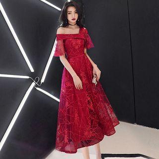 One Shoulder Embroidered A-line Evening Gown / Cocktail Dress