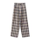 High-waist Color-block Plaid Straight-cut Pants