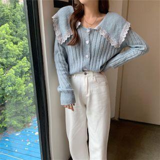 Long-sleeve Plain Collar Knit Cardigan