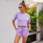 Set: Short-sleeve Crew Neck Cropped T-shirt + Shorts